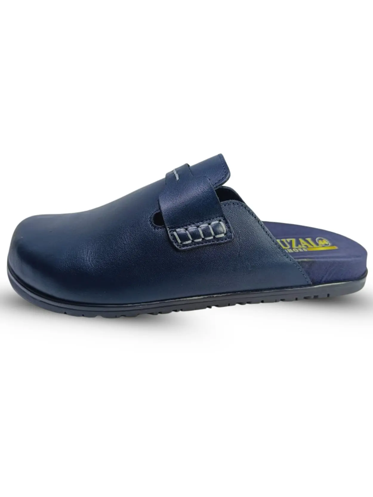 mule mocassin en cuir bleu marine premium