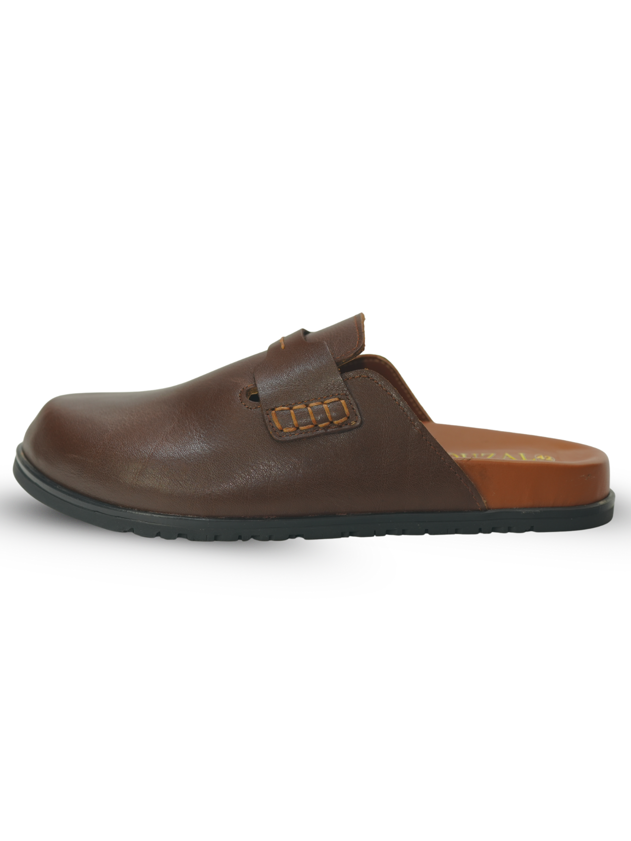 mule mocassin en cuir marron fonce premium