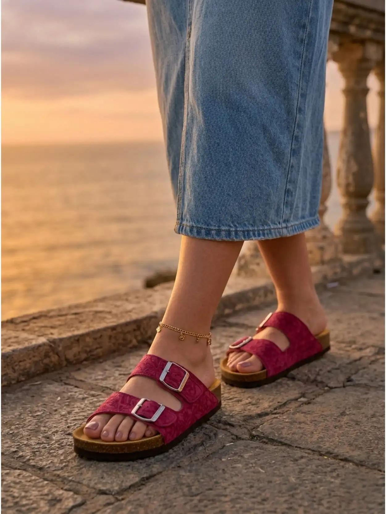 sandale fille en daim bordeaux