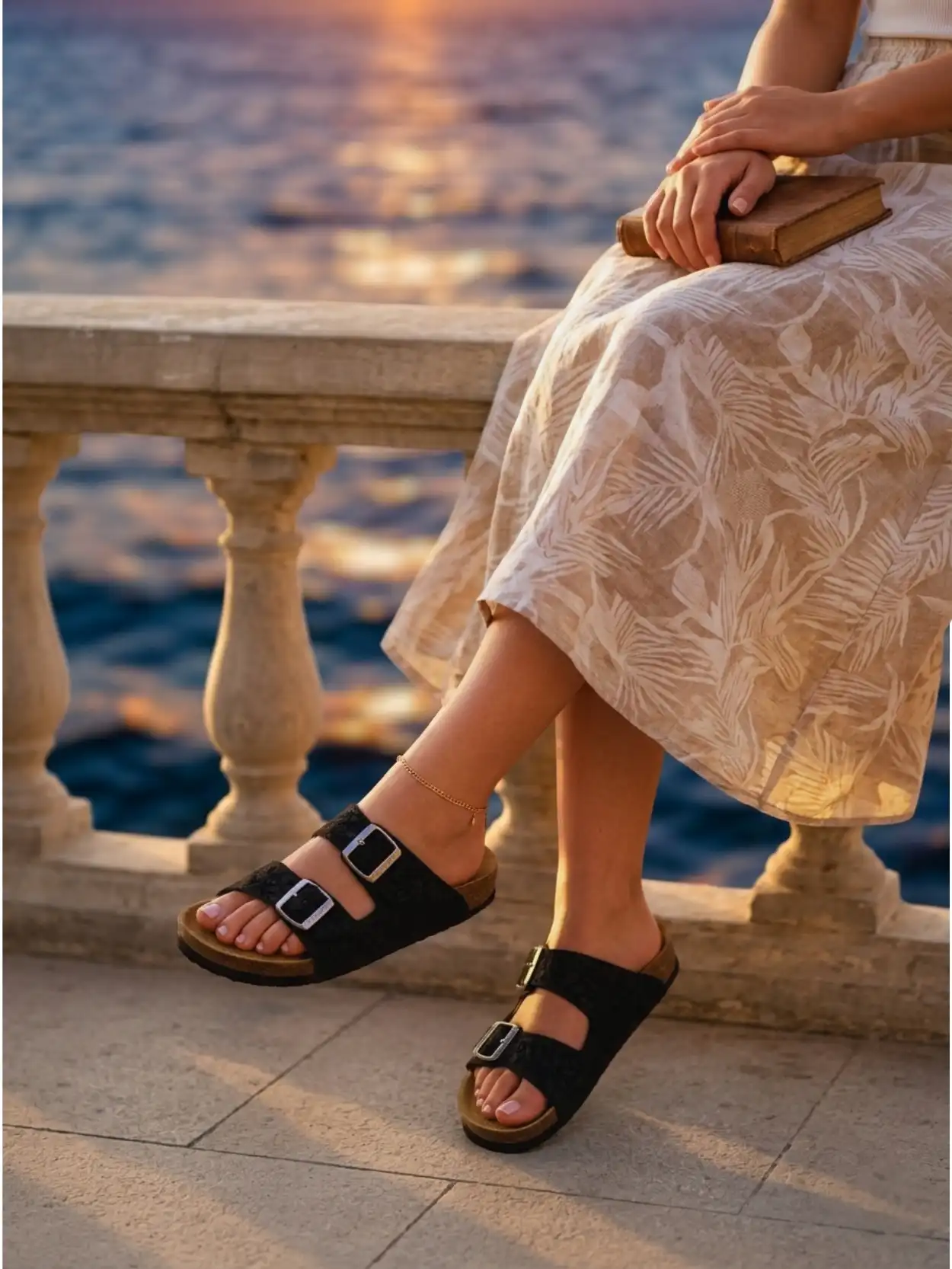 sandale fille en daim noir