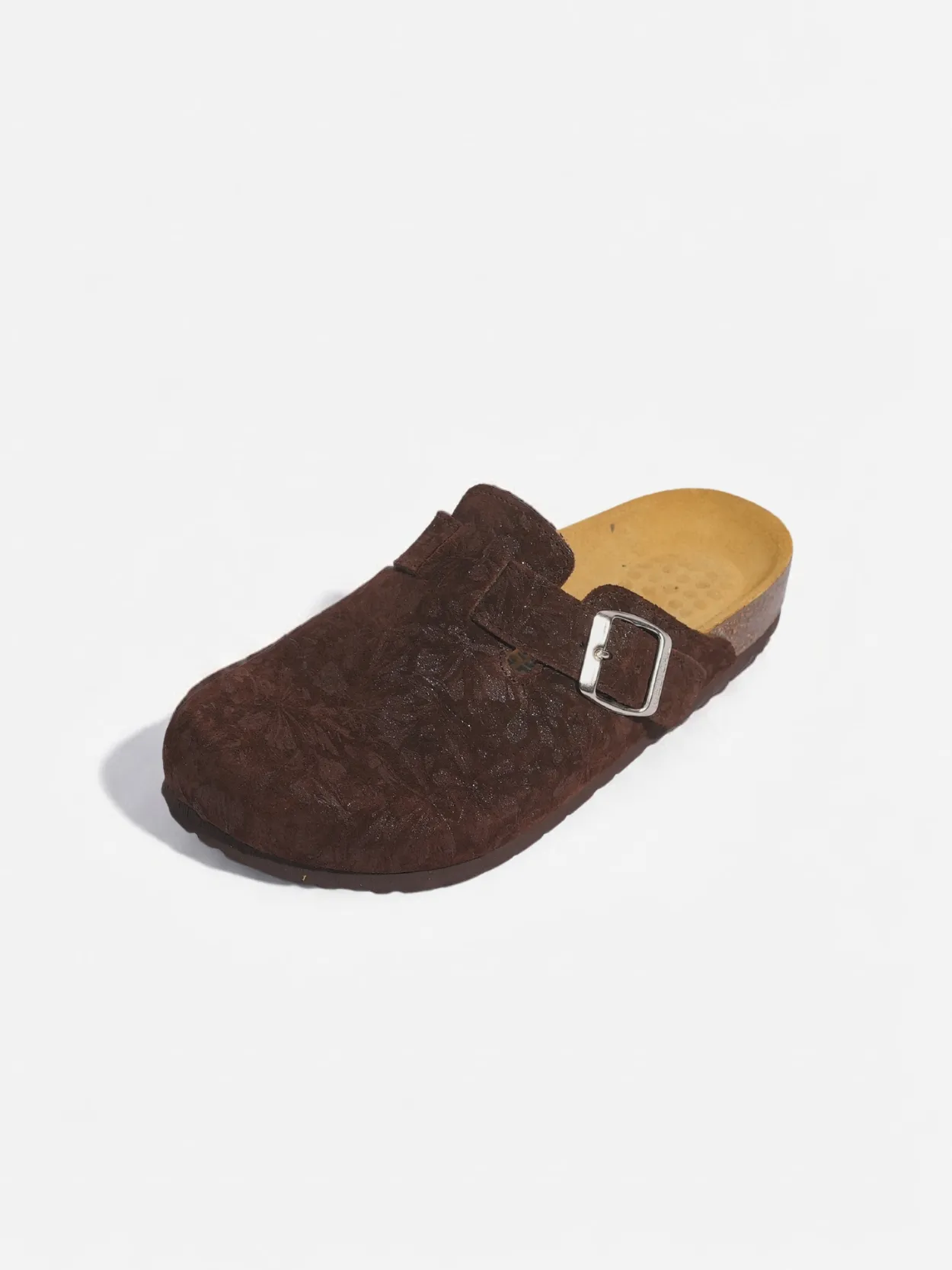 Sabot marron en Daim à Motif Floral
