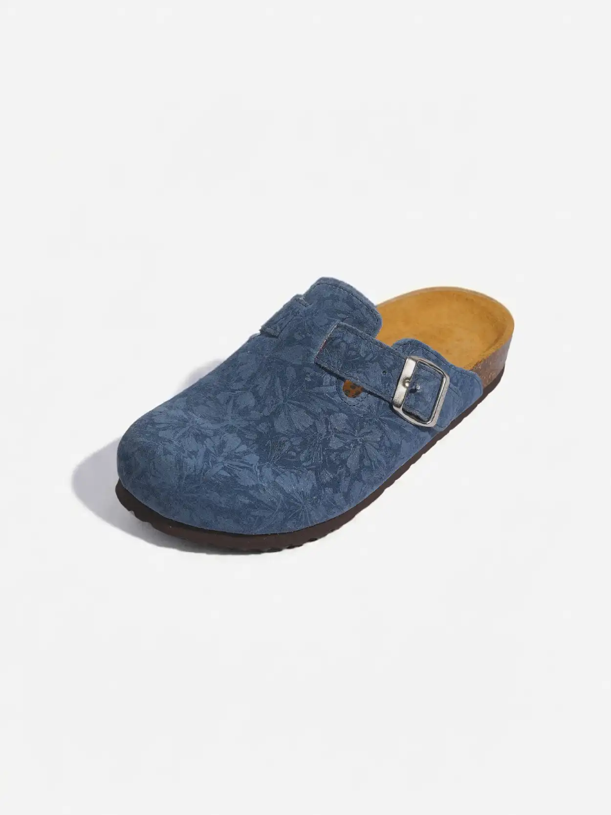 Sabot Bleu Ciel en Daim à Motif Floral